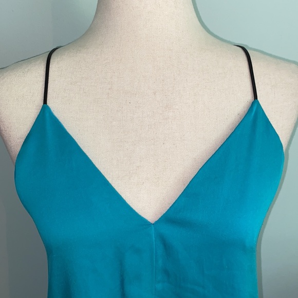 Milly Silk Leather Strap Flyaway Aqua Blue Tank Top Camisole - XS - Picture 3 of 15